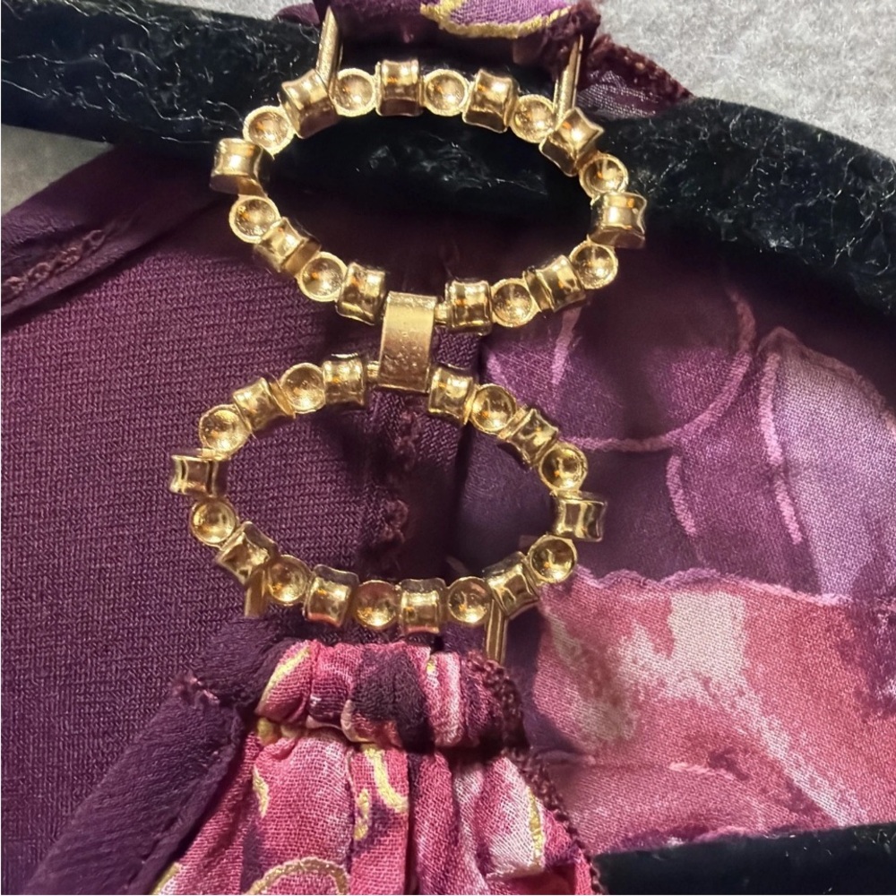 NAIF Cold Shoulder Chiffon Overlay Floral V-Neck Blouse Purple/Pink Boho Artsy L - Picture 4 of 7
